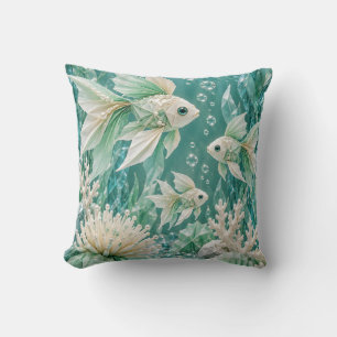Coussin Poisson en origami en menthe Récif de corail crist