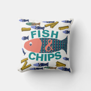 Coussin Poisson et chips, Balnéaire, chippé, Maison de pla