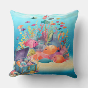 Coussin Poisson et coffre au trésor Lancer l'oreiller