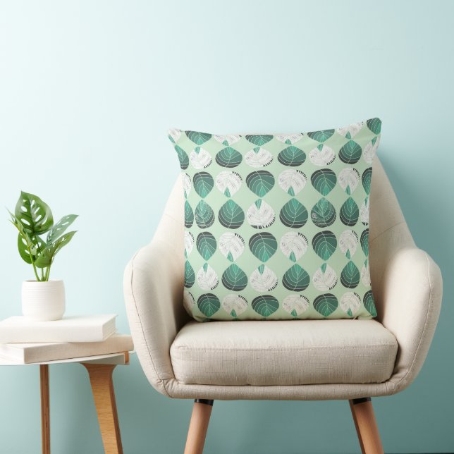 Coussin Poisson Feuille Dusty Spearmint Vert Blanc Mint (Chaise)