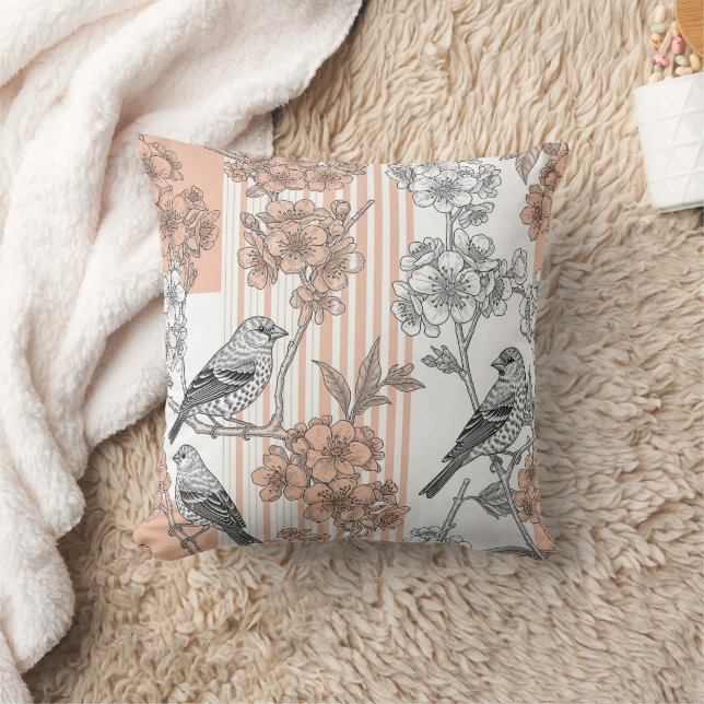 Coussin Poisson Floral Élégant à rayures pêche (1) (Couverture)