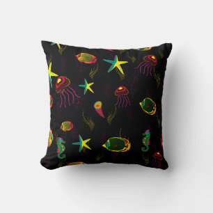 Coussin Poisson jaune, noir et marron sans soudure motif. 