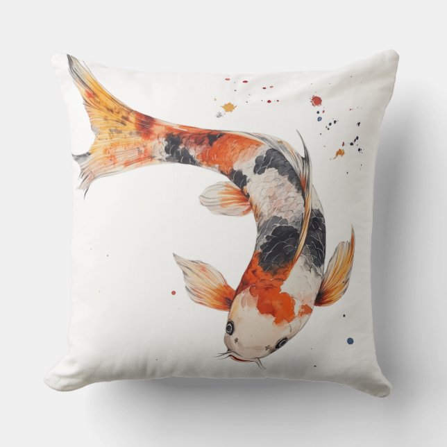 Coussin 🐟 Poisson Koi en Aquarelle : Harmonie en Mouvemen (Recto)