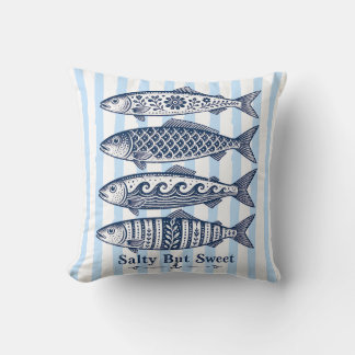 Coussin Poisson Marin à Rayure Bleue Salé Mais Sucré