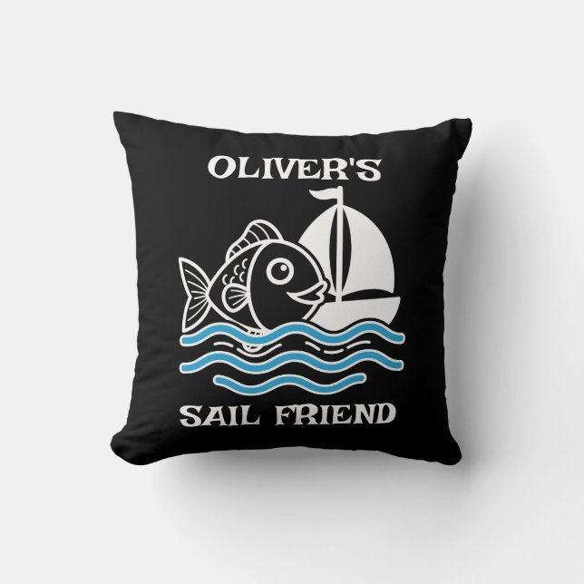 Coussin Poisson Mignon et Voile d'Ami Bateau (Recto)
