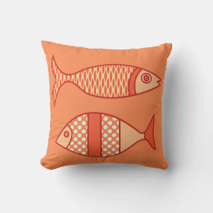 Coussin Poisson moderne rétro, Corail clair Orange & Tange