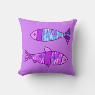Coussin Poisson moderne rétro, violet et Améthyste violet