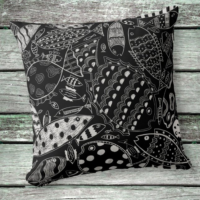 Coussin Poisson Noir Et Blanc Motif Art Moderne (Créateur téléchargé)