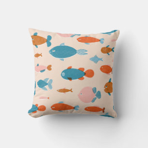 Coussin Poisson rétro : Motif de style Risographe