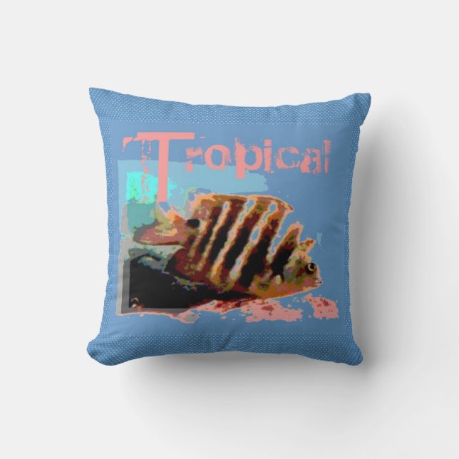 Coussin Poisson Rose Bleu Art Abstrait (Recto)