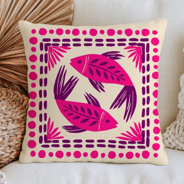 Coussin Poisson Rose & Violet Éclectique Océanique Nautiqu (Créateur téléchargé)
