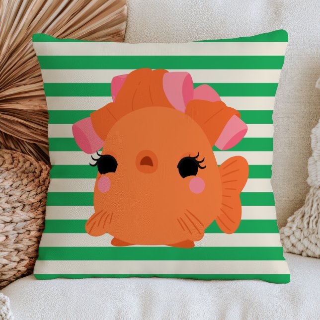 Coussin Poisson rouge avec des bigoudis sur rayures vertes (Créateur téléchargé)
