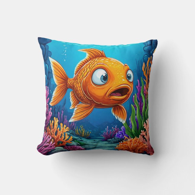 Coussin 🐟 Poisson Rouge Mignon Décoration de l'Océan Cade (Recto)
