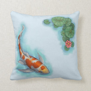 Coussin Poisson rouge, orange et blanc Koi