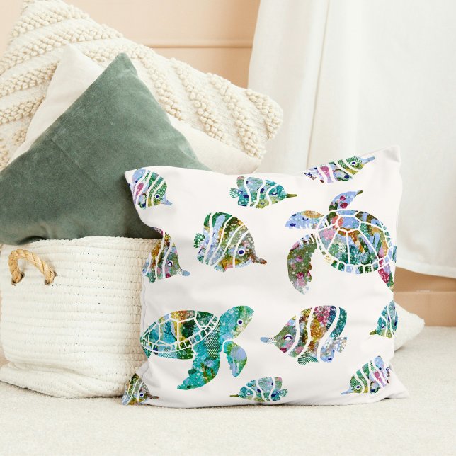 Coussin Poisson tropical et tortues de mer (Créateur téléchargé)