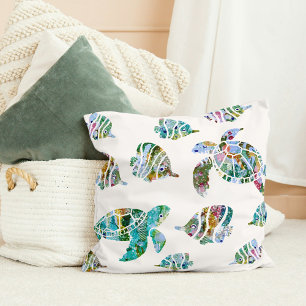 Coussin Poisson tropical et tortues de mer