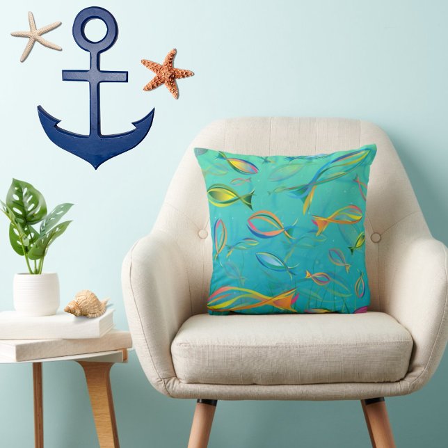 Coussin Poisson tropical sous-marin Turquoise Illustration (Créateur téléchargé)