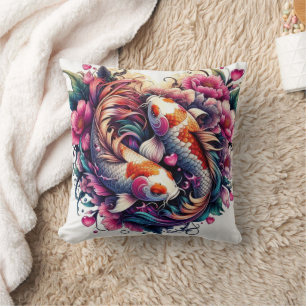Coussin Poissons abstraits orientaux vibrants vagues sakur