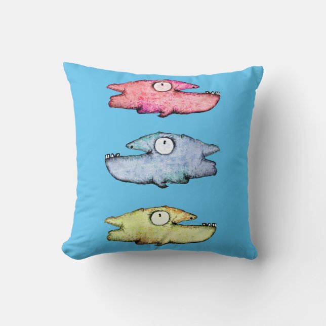 Coussin Poissons colorés nageant heureux (Recto)