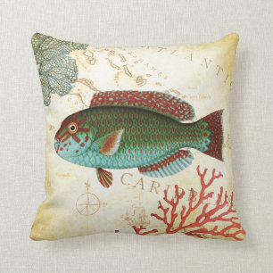 Coussin Poissons et corail des Caraïbes colorés tropicau