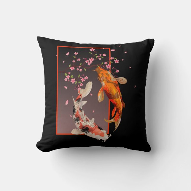 Coussin Poissons et fleurs japonais Koi (Recto)