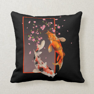Coussin Poissons et fleurs japonais Koi