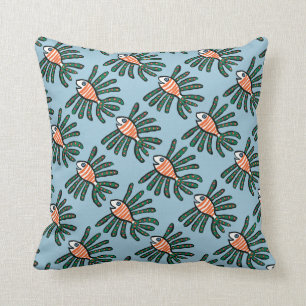 Coussin Poissons jumeaux verts et oranges d'aileron