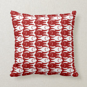 Coussin Poissons modernes de la moitié du siècle, rouge