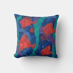 Coussin Poissons Rouges, Algues Mer Animaux Sous-marins Ar