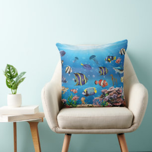 Coussin Poissons tropicaux nageant Fond
