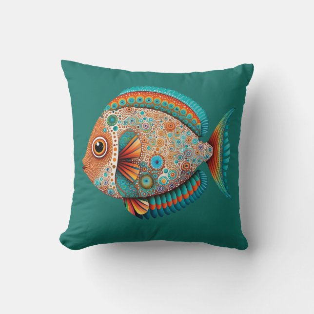 Coussin Poissons tropicaux style d'art aborigène (Recto)