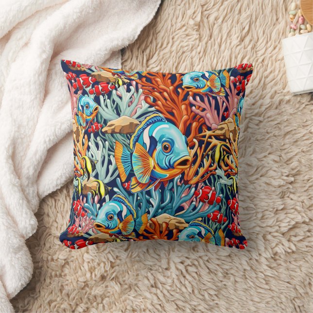 Coussin Poissons Tropicaux Vives Couleurs d'Été (Couverture)