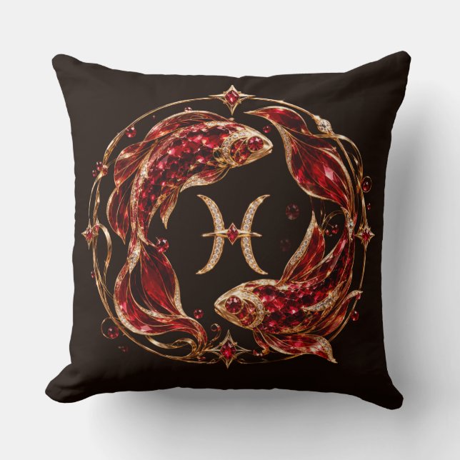 Coussin Poissons Zodiaque Rouge Luxe (Recto)
