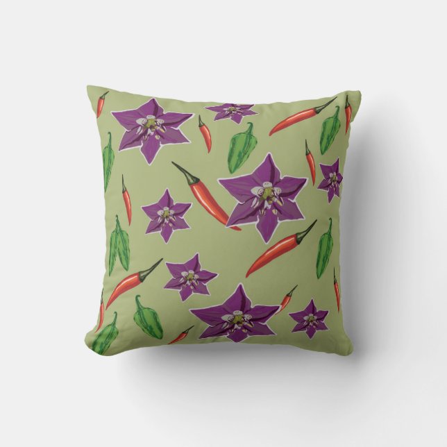 Coussin Poivrons, Fleur Pourpre (Recto)