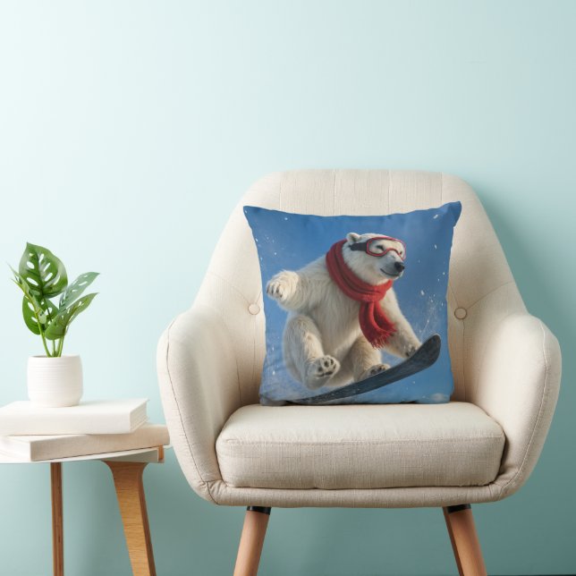 Coussin Polar Bear Mid-air on a Snowboard (Chaise)