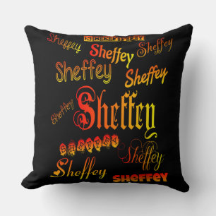 Coussin Polices Sheffey - orange, rouge et jaune