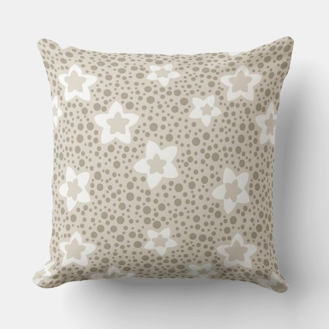 Coussin Polka beige point rétro avec étoiles et fleurs (Recto)