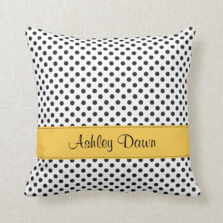 Coussin Polka blanc noir personnalisé point jaune
