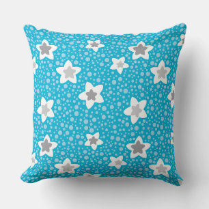Coussin Polka bleu paradisiaque point rétro avec étoiles