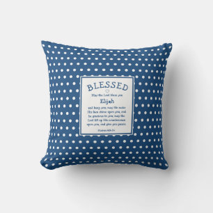 Coussin Polka bleu point personnalisé Bénédiction chrétien