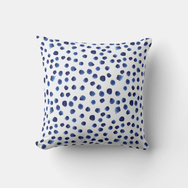Coussin Polka Bleue : Aquarelle Point sans joint. (Recto)