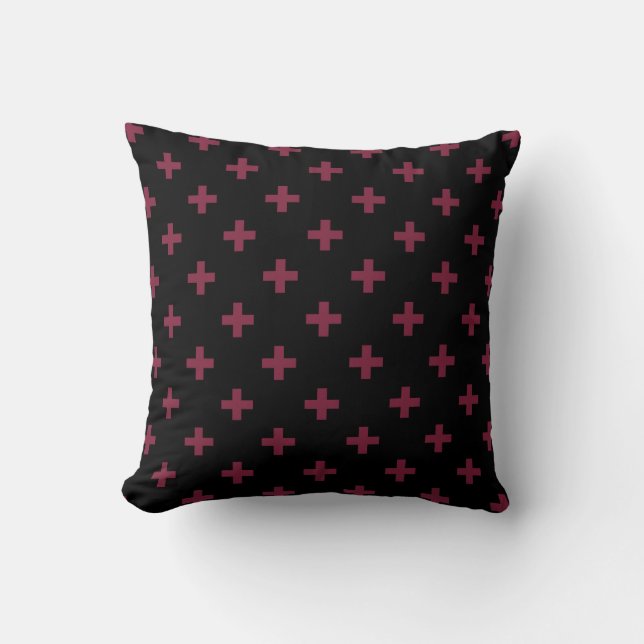 Coussin Polka de mûre croise sur le noir (Recto)