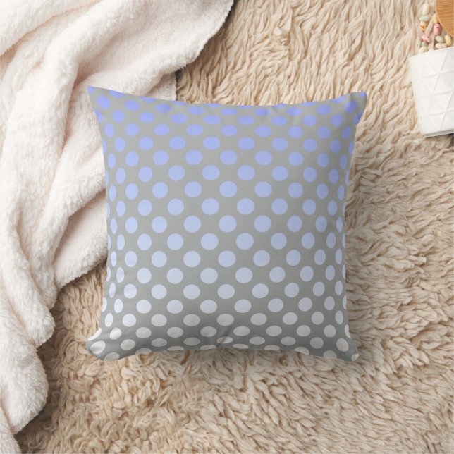 Coussin Polka dégradé bleu sur gris (Couverture)