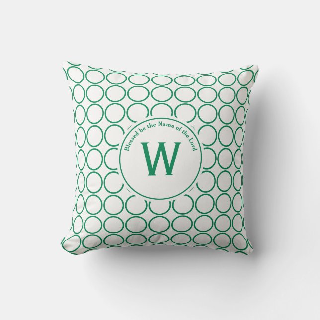 Coussin POLKA DOT Blanc Vert Customisé Monogramme (Recto)