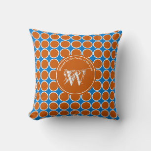 Coussin POLKA DOT Bleu Orange Personnalisé Écriture Monogr