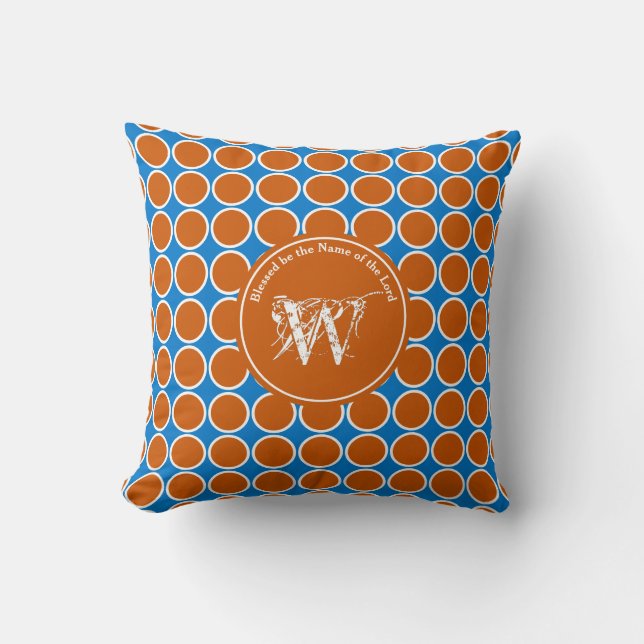 Coussin POLKA DOT Bleu Orange Personnalisé Écriture Monogr (Recto)