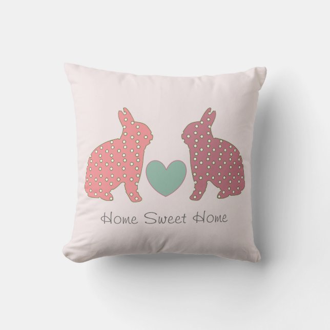 Coussin Polka Dot Bunnies Pink Home Sweet Home (Recto)