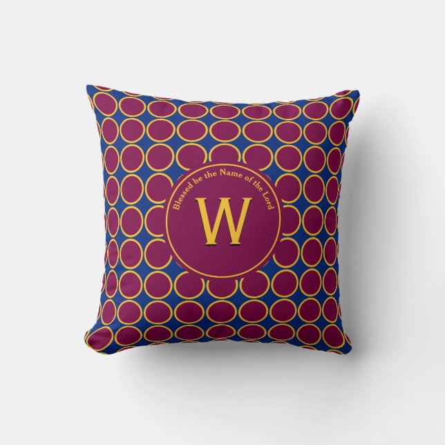 Coussin POLKA DOT Maroon Bleu Monogramme Customisé (Recto)