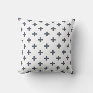 Coussin Polka gris-bleu croise sur blanc
