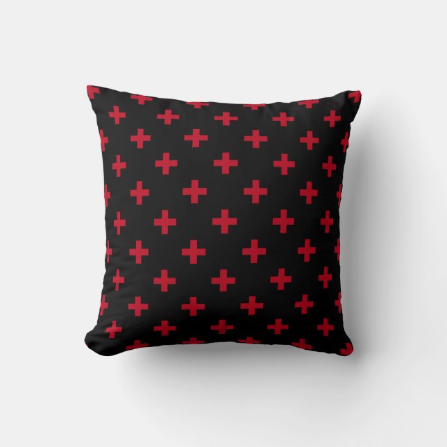 Coussin Polka rouge croise sur noir (Recto)